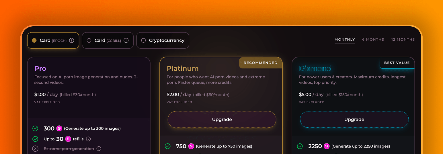 Screenshot of the paid plans you can choose from